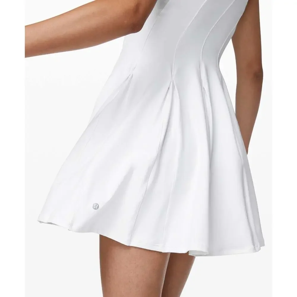 LULULEMON Court Crush Tennis Dress White Nulux Quick Dry Lined Pockets 8 - Picture 3 of 8